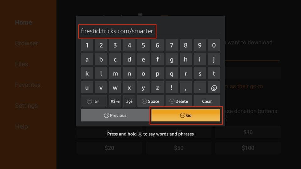 Enter IPTV Smarters Pro APK download link for FireStick