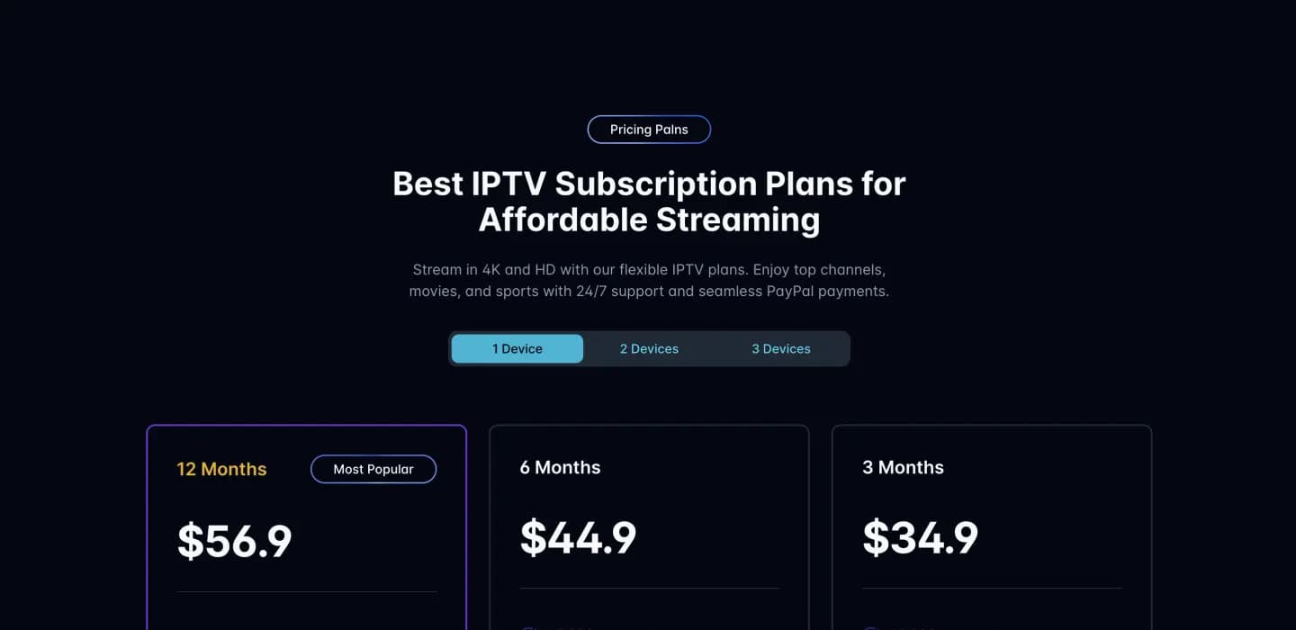 Pricing details for IPTVShow subscriptions